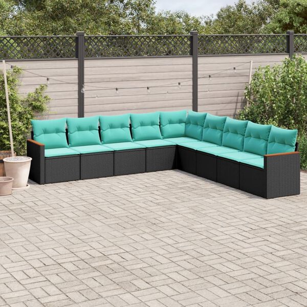 vidaXL Salon de jardin 9 pcs avec coussins noir r&eacute;sine tress&eacute;e