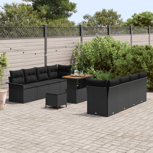 vidaXL Ensemble de canap&eacute; de jardin avec coussin 11 pcs Noir polyrotin