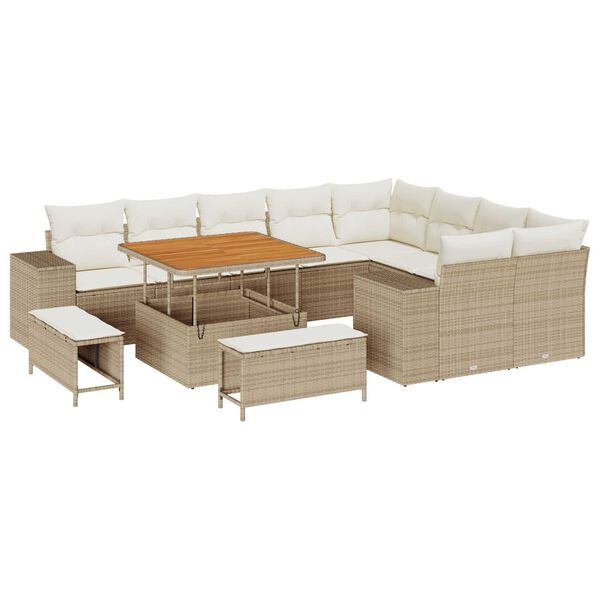 vidaXL Ensemble de canap&eacute; de jardin avec coussin 12 pcs Beige et cr&egrave;me