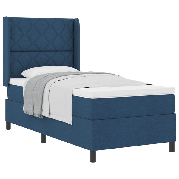 vidaXL Lit &agrave; ressorts avec matelas Bleu 200 x 100 cm tissu