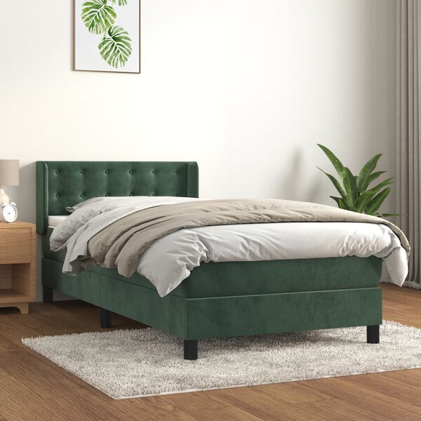 vidaXL Sommier &agrave; lattes de lit avec matelas Vert fonc&eacute; 90x190 cm