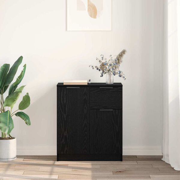 vidaXL Buffet avec tiroir Ch&ecirc;ne noir 60 x 30 x 70 cm Bois d'ing&eacute;nierie