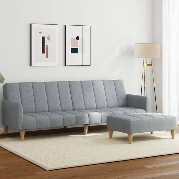 vidaXL Canap&eacute;-lit &agrave; 2 places avec repose-pied gris clair tissu