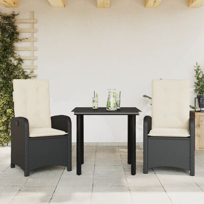 vidaXL Ensemble à manger de jardin avec coussins 3 pcs Noir