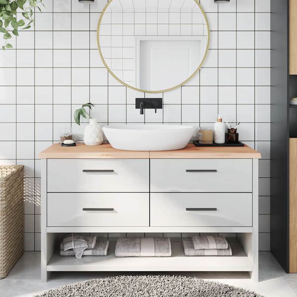 vidaXL Comptoir de salle de bain 140x50x(2-4)cm bois massif non trait&eacute;