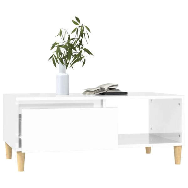 vidaXL Table basse Blanc brillant 90x50x36,5 cm Bois d'ing&eacute;nierie