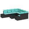 vidaXL Ensemble de canap&eacute; de jardin 9 pc Noir et turquoise polyrotin