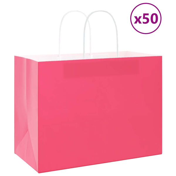 vidaXL Sacs en papier 50 pcs avec poign&eacute;es rose 32x17x25 cm