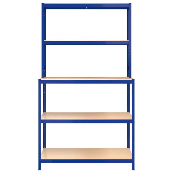 vidaXL Table de travail &eacute;tag&egrave;res 5 niveaux Bleu Acier bois ing&eacute;nierie