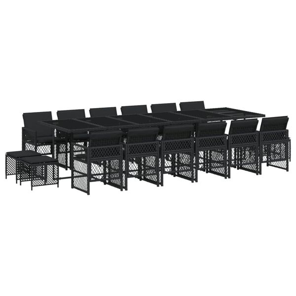vidaXL Ensemble &agrave; manger de jardin 17 pcs coussins noir r&eacute;sine tress&eacute;e