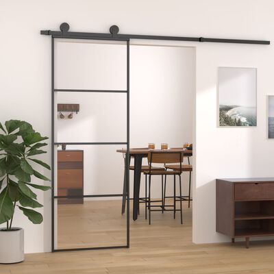 vidaXL Porte coulissante Aluminium et verre ESG 76x205 cm Noir