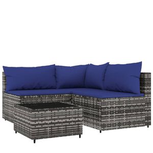 vidaXL Salon de jardin 4 pcs avec coussins Gris R&eacute;sine tress&eacute;e