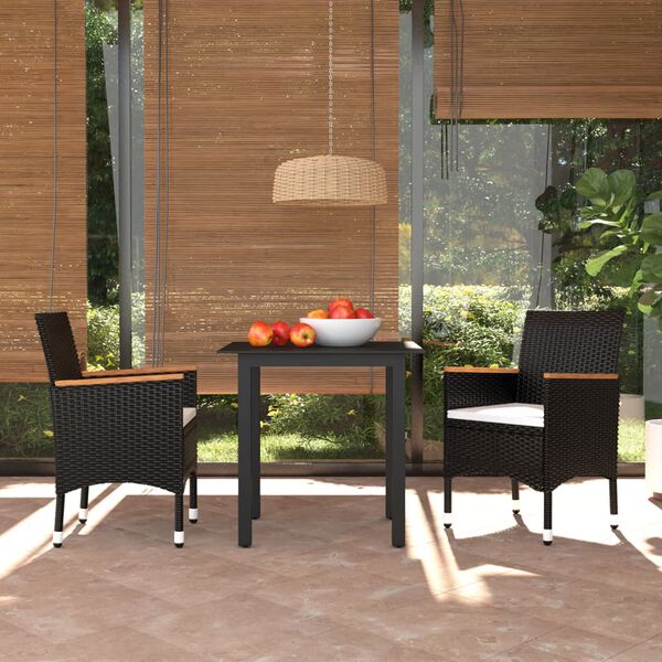 vidaXL Ensemble à dîner de jardin avec coussins 3 pcs poly rotin noir