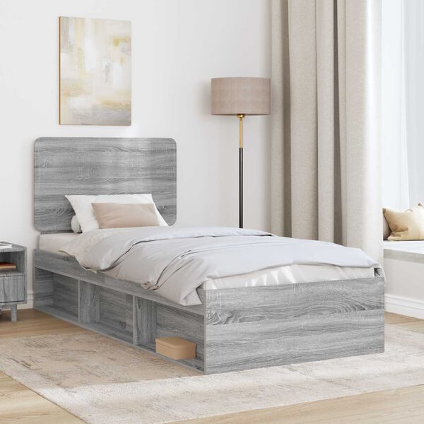vidaXL Cadre de lit Gris Sonoma 90 x 190 cm Bois de pin massif