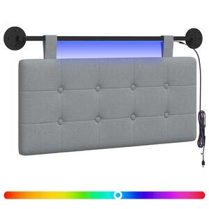 vidaXL T&ecirc;te de lit suspendue Avec lumi&egrave;re LED Gris clair Tissu