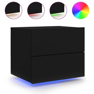 vidaXL Table de chevet murale avec lumi&egrave;res LED noir