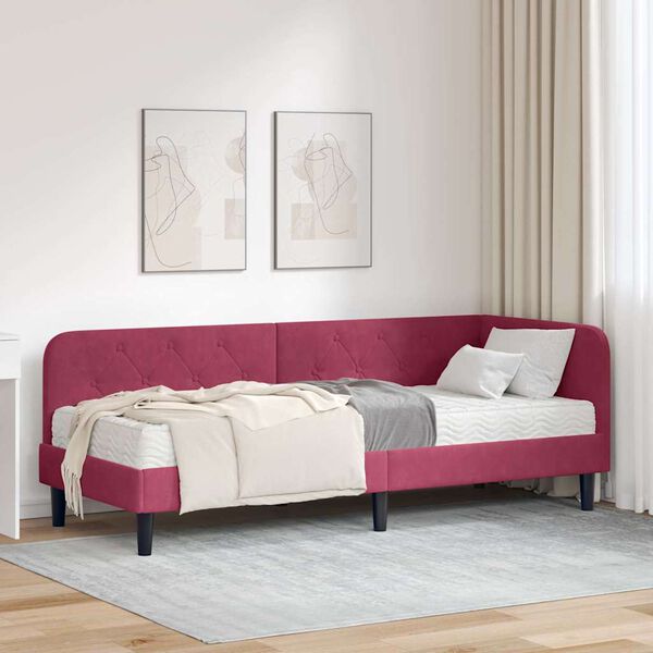 vidaXL Cadre de lit d'angle avec matelas Bordeaux 80 x 200 cm Velours