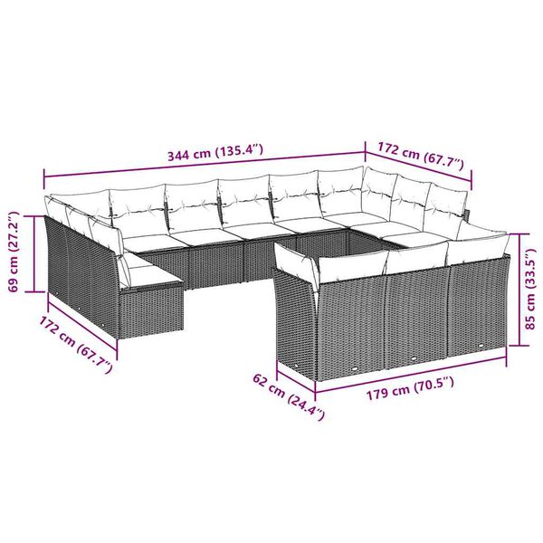 vidaXL Salon de jardin avec coussins 13 pcs gris clair r&eacute;sine tress&eacute;e