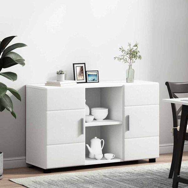 vidaXL Buffet avec porte Blanc 88,5 x 30,5 x 55,5 cm Bois d'ing&eacute;nierie