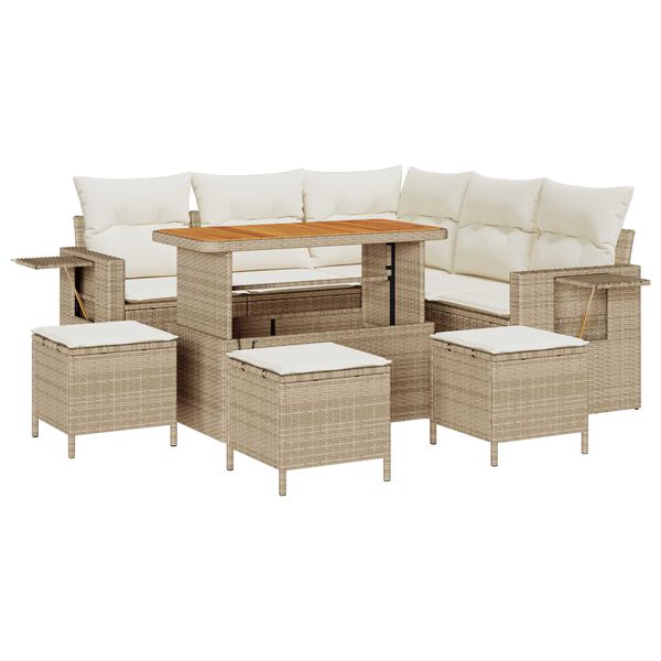 vidaXL Ensemble de canap&eacute; de jardin avec coussin 9 pcs Beige polyrotin