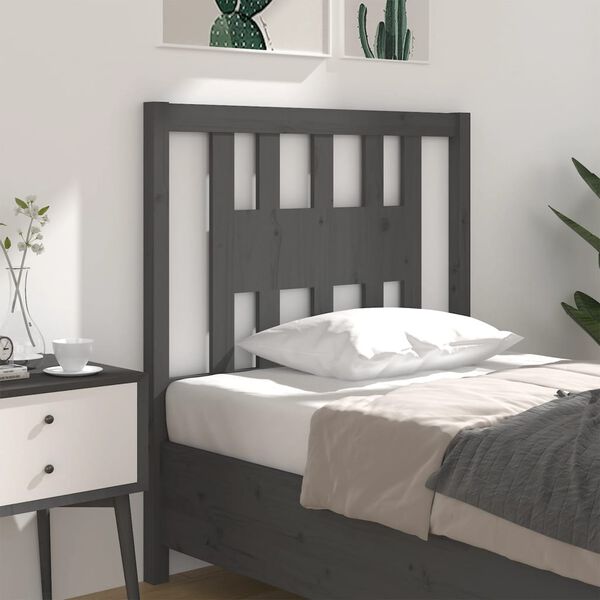 vidaXL T&ecirc;te de lit Gris 81x4x100 cm Bois massif de pin