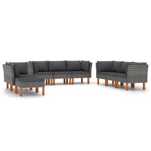 vidaXL Salon de jardin 9 pcs avec coussins R&eacute;sine tress&eacute;e Gris