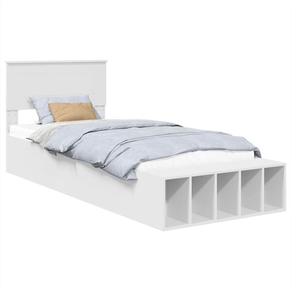 vidaXL Cadre de lit avec &eacute;tag&egrave;re Blanc 75 x 190 cm Bois d'ing&eacute;nierie