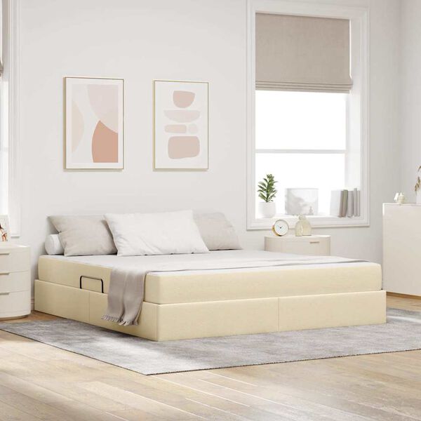 vidaXL Lit avec rangement et matelas Cr&egrave;me 160 x 200 cm Polyester
