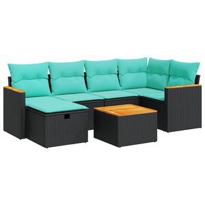 vidaXL Salon de jardin 7 pcs avec coussins noir r&eacute;sine tress&eacute;e