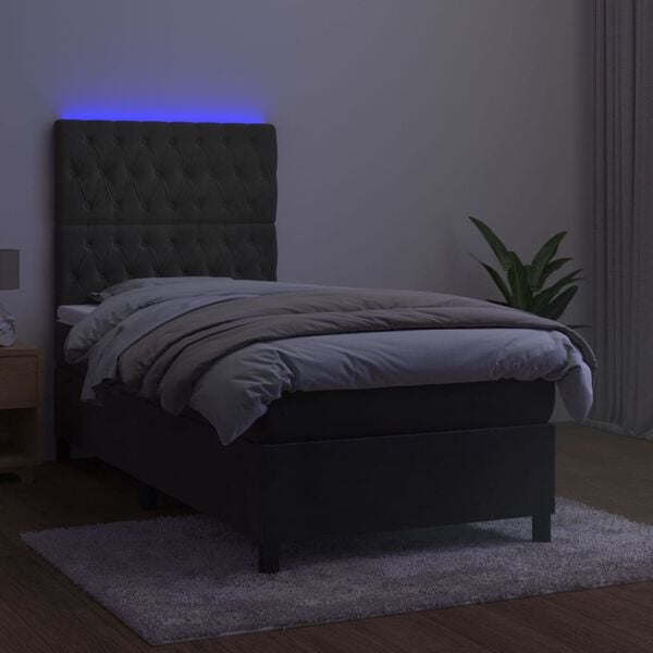 vidaXL Sommier &agrave; lattes de lit et matelas et LED Gris fonc&eacute; 90x200 cm