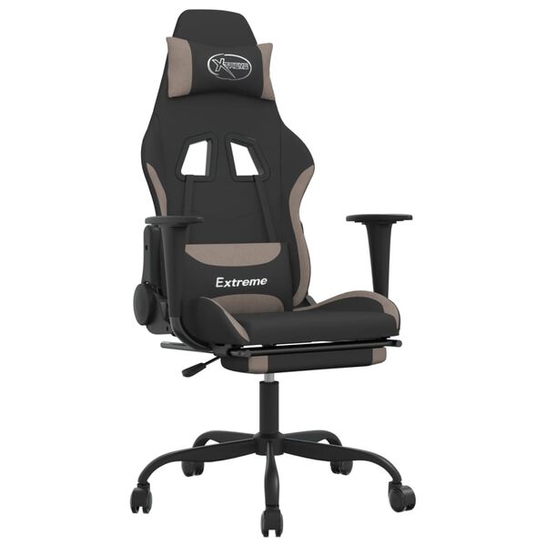 vidaXL Chaise de jeu avec repose-pied Noir et taupe Tissu