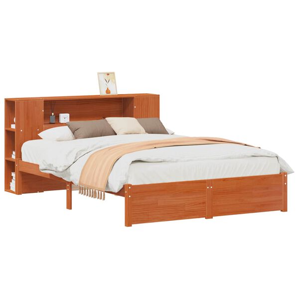 vidaXL Cadre de lit avec t&ecirc;te de lit de rangement Cire marron