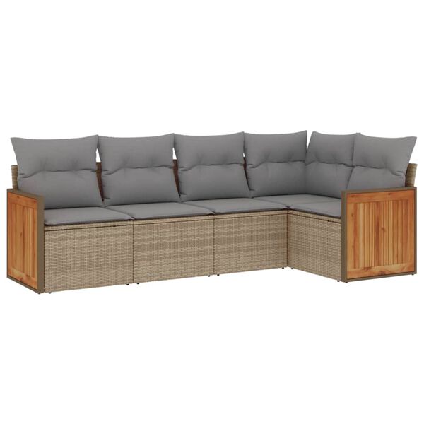 vidaXL Salon de jardin avec coussins 5 pcs beige r&eacute;sine tress&eacute;e
