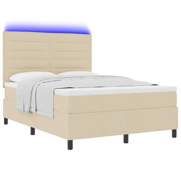 vidaXL Lit &agrave; ressorts avec matelas avec LED Cr&egrave;me 160 x 200 cm tissu