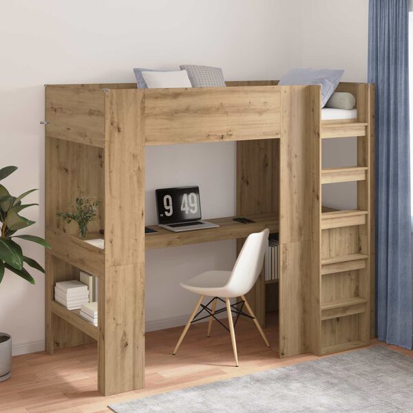 vidaXL Cadre de lit superpos&eacute; avec bureau Ch&ecirc;ne artisanal 90 x 200 cm