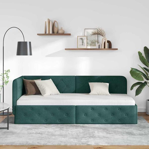 vidaXL Cadre de lit d'angle Vert foncé 80 x 200 cm tissu