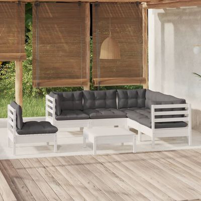 vidaXL Salon de jardin 6 pcs avec coussins blanc bois de pin