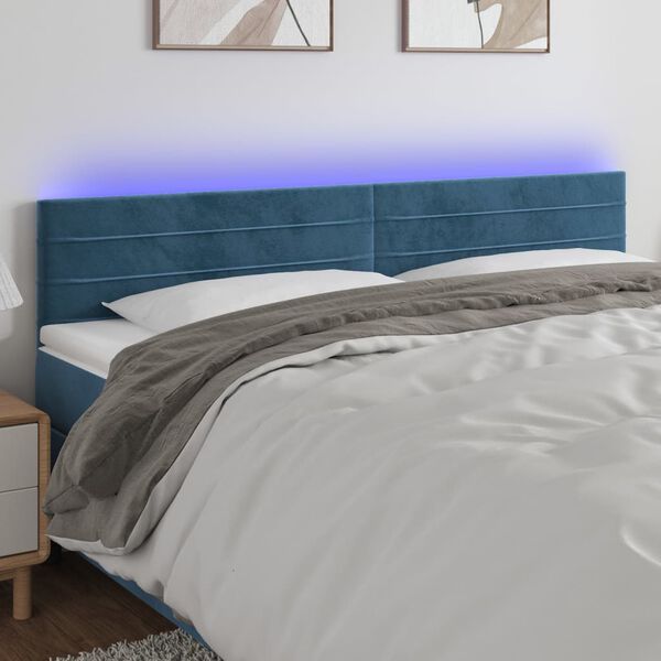 vidaXL T&ecirc;te de lit &agrave; LED Bleu fonc&eacute; 180x5x78/88 cm Velours