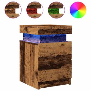 vidaXL Table de chevet et LED vieux bois 35x39x55 cm bois d'ing&eacute;nierie