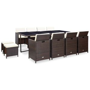 vidaXL Ensemble &agrave; manger d'ext&eacute;rieur et coussins 13 pcs R&eacute;sine tress&eacute;e