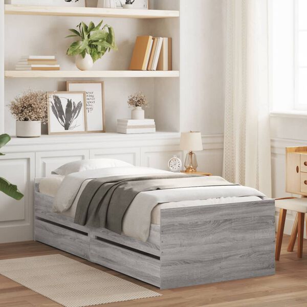 vidaXL Cadre de lit avec tiroirs sans matelas sonoma gris 90x200 cm