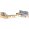 vidaXL Salon de jardin 6 pcs avec coussins gris bois de pin