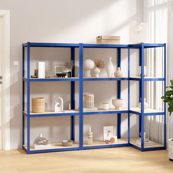 vidaXL &Eacute;tag&egrave;res &agrave; 4 niveaux 3 pcs Bleu Acier et bois d'ing&eacute;nierie