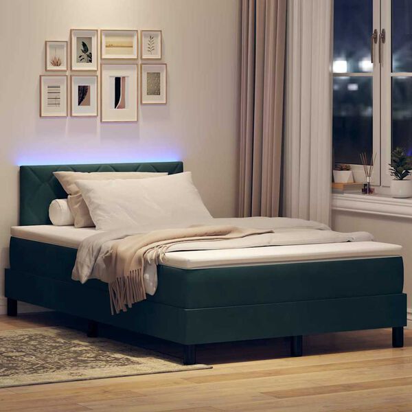 vidaXL Lit &agrave; ressort LED avec matelas Vert fonc&eacute; 120 x 200 cm Velours