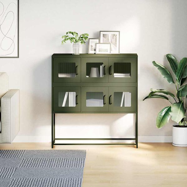vidaXL Buffet vert olive 100,5x39x107 cm acier lamin&eacute; &agrave; froid