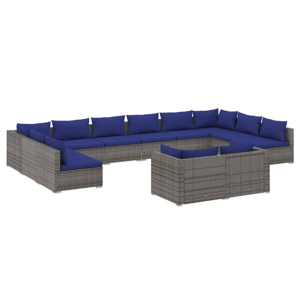 vidaXL Salon de jardin 12 pcs avec coussins Gris R&eacute;sine tress&eacute;e