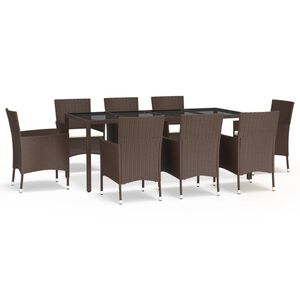 vidaXL Ensemble &agrave; manger de jardin et coussins 9 pcs marron poly rotin