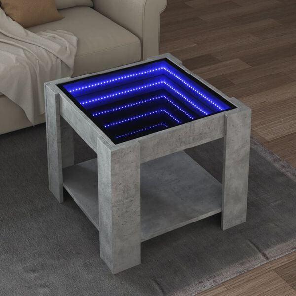 vidaXL Table basse avec LED gris béton 53x53x45 cm bois d'ingénierie