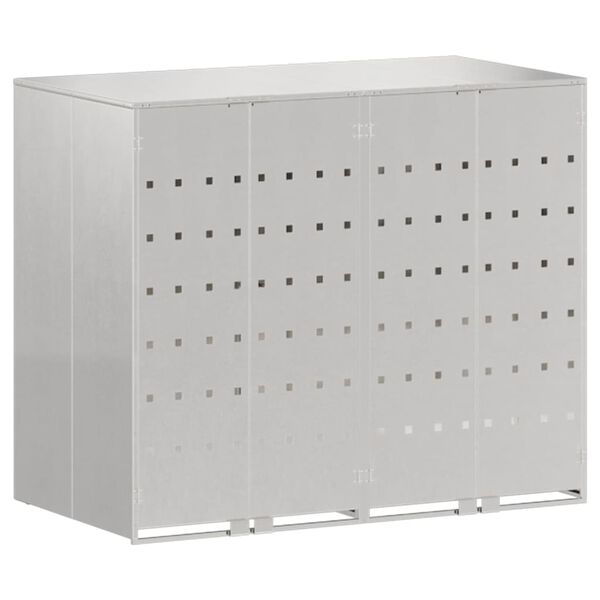 vidaXL Rangement de poubelle à roulettes pour 3 poubelles Argent