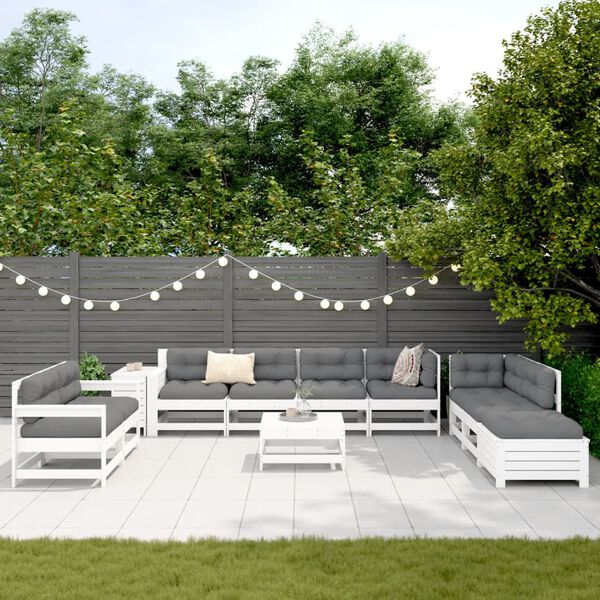 vidaXL Salon de jardin 11 pcs blanc bois massif de pin
